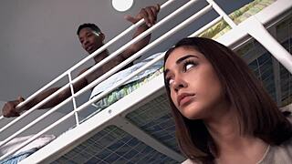 Bored blonde babe fucked by black BBC roommate