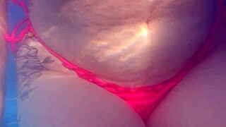 Risky public sex with petite, tight-bodied brunette in pool