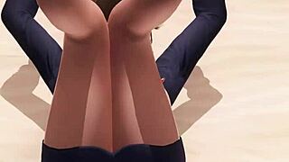 erotic secretary posing nude on beach in skirt and panties