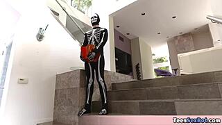 katya feels so turned on at the special halloween costume fuck party with group fucking and blowjobs