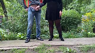 secret desire of every male pervert unfolds in public. outdoor roleplay with bbw in heels.
