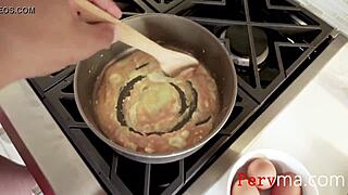 Getting raw head from busty stepmom while cooking eggs, then filling her up.