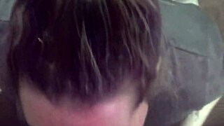 Before work, my girlfriend deepthroats my cock, swallowing with sloppy licks.