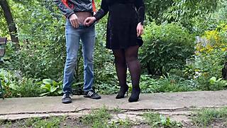 secret desire of every male pervert unfolds in public. outdoor roleplay with bbw in heels.