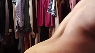 modelando mi nueva lencería roja, she looks sexy in it.