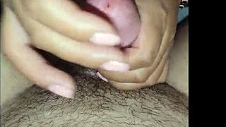 wifey teases cock with wet pussy and handjob