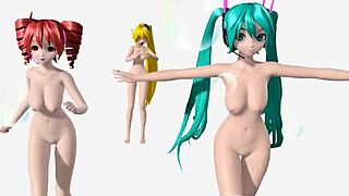 hatsune miku, teto, and neru in full nude with clothes ripped off their big tits and ass – wanna see the goddesses?