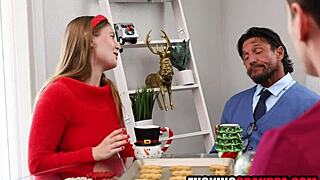 Teen step granddaughter banged by Santa step grandpa in twisted family mess. Shaved pussy takes big cock hard.