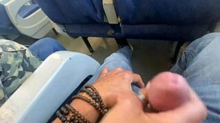 Accidental Sex on Public Train with Amateur Milf Handjob Cumshot
