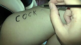 milky mari, hairy bbw in lewd bikini, gets covered in dirty body writings like hentai