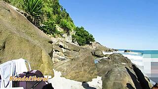 Wow! Blonde Milf Sucks Stranger's Cock on Public Beach Trailer!