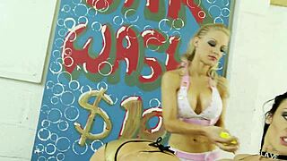 Blonde secretary in fishnets seduces and screws the big boss on his desk