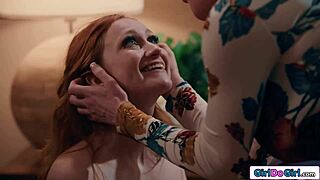 Redhead's Nipples Pulled While Facesitted by Dominant Busty Milf