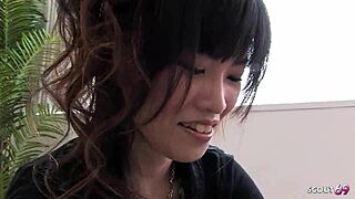 Japanese wife delivers INTENSE CFNM handjob and blowjob to cuckold