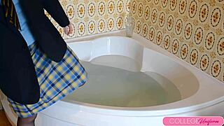 sophia smith, drenched schoolgirl, enjoys bathtime fingering by the pool