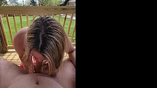 did they get caught in the backyard? slut wife and horny husband fuck with creampie in public.