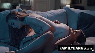 Just a cozy night with stepsister Karla Kush and Jill Kassidy on sofa