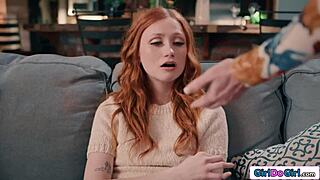 Redhead's Nipples Pulled While Facesitted by Dominant Busty Milf