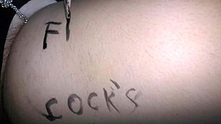 milky mari, hairy bbw in lewd bikini, gets covered in dirty body writings like hentai