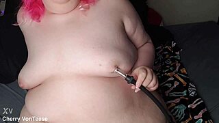 Chubby BBW Teases with Nipple Pump in Homemade Solo Play