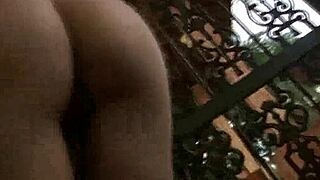 Foxy Blonde Shemale Tugs Hard Cock Outdoors