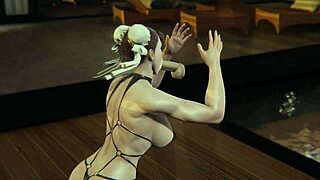 Chun-Li passionately sucks cock in just a bikini before getting a facial