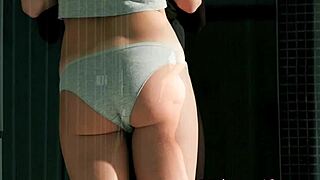 euro model fingers herself moaning outdoor.