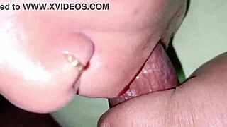 Red lips and big boobs make this blowjob unforgettable