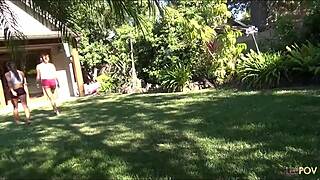 After yoga, lesbians shower and scissor passionately.