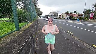 trashy kiwi girl shows off at the mall and on a busy public street