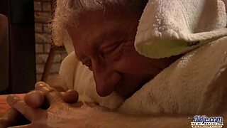 Teen oils up old man for massage, ending with hardcore banging.