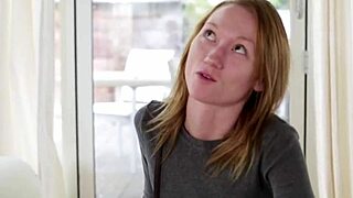 Beautiful tattooed lesbian girl sucks and licks strapon