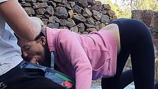 Risky outdoor banging with an 18yo brunette teen riding cowgirl style