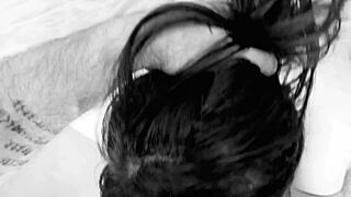 Young submissive crossdresser licks and kisses tattooed man in raw Viking style!