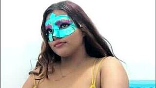 Brunette student gropes her big tits before exams in uniform.