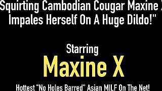 Maxine X, that squirting Cambodian cougar, rides a huge dildo