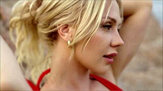 Horny blonde bangs the lifeguard behind beach rocks in wild action