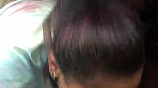 ebony slut bends over in the car for a public blowjob with big black cock