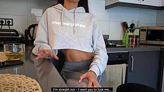 Cheating Wife Squirts Hard from Husband's Friend in Tight Leggings