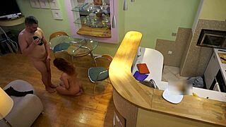 Watch this redhead bitch getting fucked by her old step dad in the kitchen