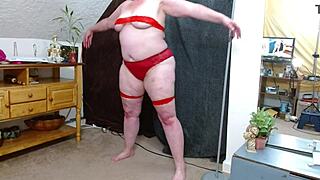 Thick Dawnskye1962 Stretches In Red Lace Lingerie