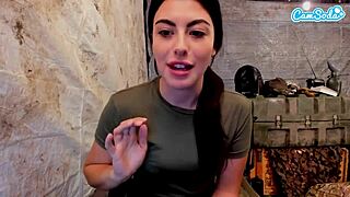 Sexy amateur soldier teases, playing with her wet pussy in hot solo