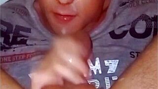 Self-sucking with cum and cucumber feels amazing