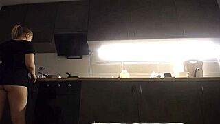 she's cooking in kitchen while riding dildo and masturbating wet pussy