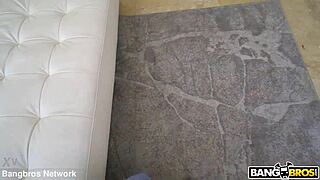 brunette stepdaughter gets massive interracial cock blowjob, facial cumshot on shaved tits