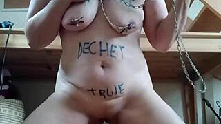 Slave f humiliated at master's office with bondage