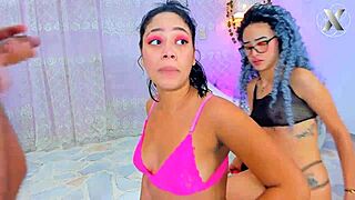 These whores on their knees give sloppy blowjobs to their best friend