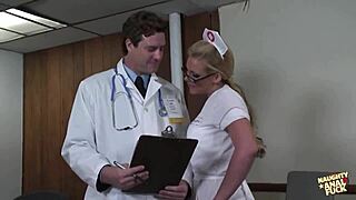 sexy blonde nurse with glasses gives all holes to doctor after nursing patient
