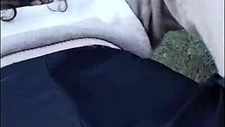 Hot woman receives spanks outdoors