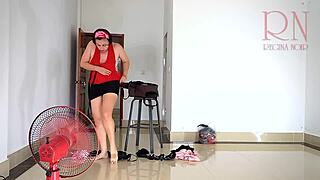 Chick Trying On Linen at Resort